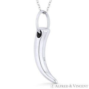 Italian Horn Corno Evil Eye Luck Charm 33.5mm Pendant in .925 Sterling Silver